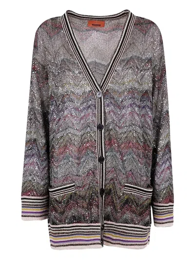 Missoni Zigzag-pattern Cardigan In Gray