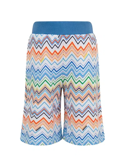 Missoni Kids' Zigzag-pattern Cotton Shorts In Blue