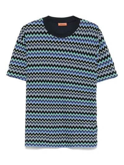 Missoni Chevron Zigzag Crew Neck T-shirt In Blue