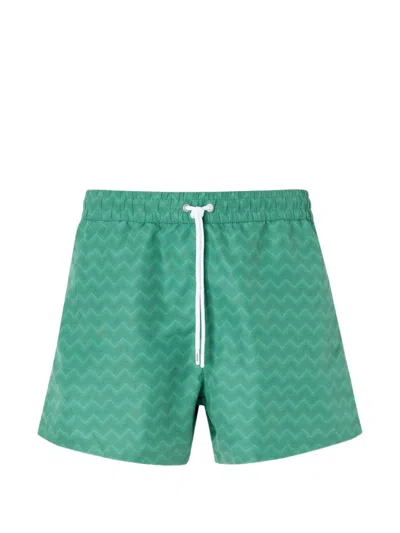 Missoni Zigzag-pattern Drawstring-fastening Swim Shorts In Green