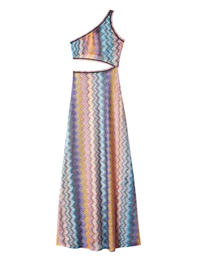 Missoni Long One-shoulder Cover-up With Cut-out Detail In Blue