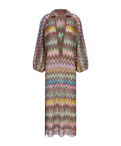Missoni Zigzag Pattern Dress In Brown