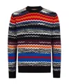 Missoni Crew-neck Sweater With Multicolor Herringbone Motif In Black
