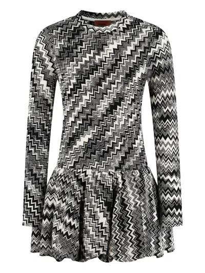 Missoni Kids' Zigzag-pattern Flared Dress In Black