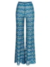 Missoni Zigzag Pattern Flared Pants In Semi-transparent Viscose In Blue