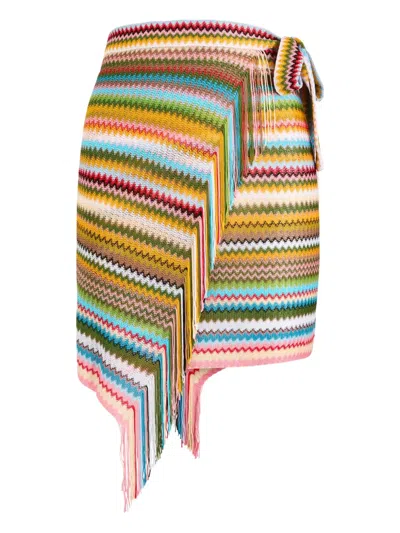 MISSONI ZIGZAG-PATTERN FRINGED PAREO