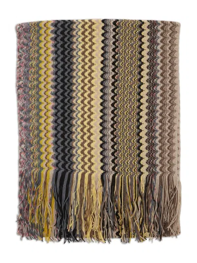 Missoni Zigzag-pattern Fringed Scarf In Brown