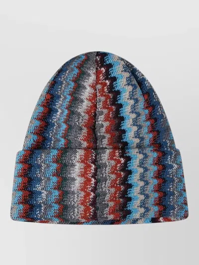 Missoni Zigzag Pattern Knit Hat With Folded Brim In Multi