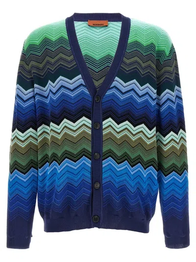 Missoni Chevron Pattern V-neck Cardigan With Ribbed Cuffs In Multicolor