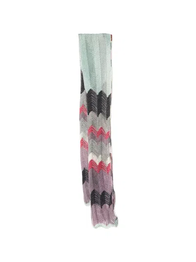 Pre-owned Missoni Zig-zag Pattern Knitted Wool Scarf In Purple