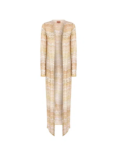 Missoni Zigzag-pattern Long Cardigan In Brown
