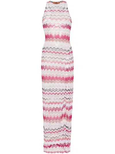 Missoni Zigzag Pattern Long Cover Up In Pink