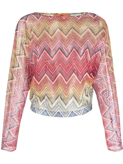 Missoni Zigzag-pattern Long-sleeved T-shirt In Red