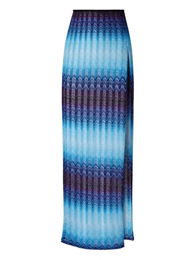 Missoni Long Skirt With Elasticated Waist And Side Slit In Blue