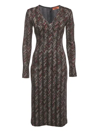 Pre-owned Missoni Zigzag-pattern Midi Dress In Black