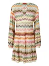 Missoni Long Sleeve Short Dress With Zig Zag Lace Pattern In Neutrals