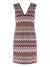 Missoni Sleeveless V-neck Cotton And Viscose Zigzag Mini-dress In 粉色