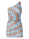 Missoni Short One-shoulder Cover-up With Zig Zag Pattern In Blue