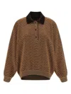 Missoni Chevron Pattern Long Sleeve Collared Sweater In Brown