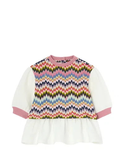 Missoni Babies' Zigzag-pattern Ruffled-hem Dress In Pink