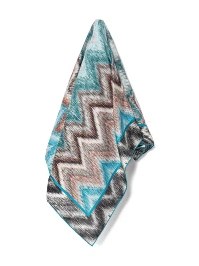 Missoni Zigzag Pattern Scarf In Blue