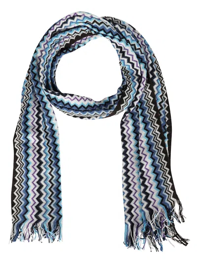 Missoni Zigzag Pattern Scarf For Men In Navy