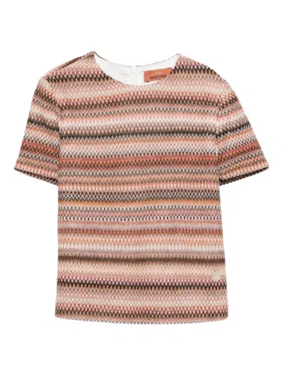 Missoni Zigzag-pattern Short-sleeved Top In Pink