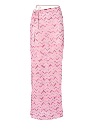 Missoni Zigzag-pattern Skirt In White,pink