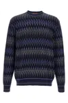 Missoni Zigzag Pattern Wool Sweater With Crew Neck In Blue