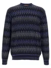 Missoni Zigzag Pattern Wool Sweater With Crew Neck In Blue