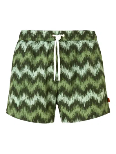 Missoni Zigzag Pattern Swim Shorts In Green