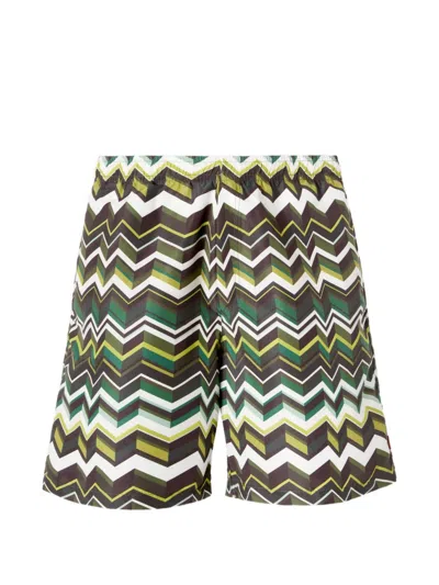 Missoni Zigzag-pattern Swim Shorts In Green