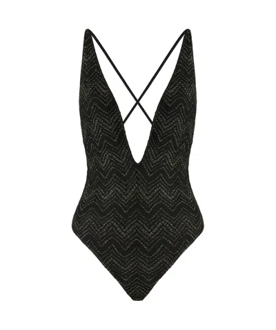 Missoni Zigzag-pattern Swimsuit In Black