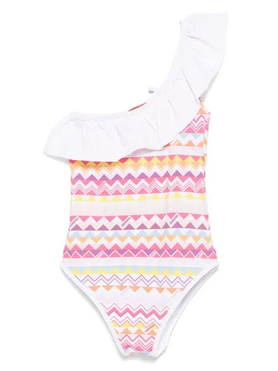 Missoni Kids' Zigzag-pattern Swimsuit In White