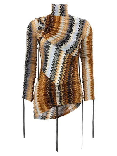 Missoni Zigzag Pattern Top Tops Multicolor In Gold