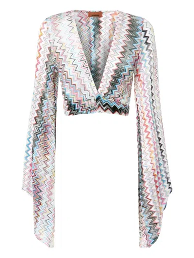 Missoni Zigzag-pattern Wide-sleeve Top In White