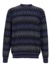 Missoni Zigzag Pattern Wool Sweater With Crew Neck In Blue