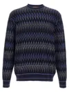 Missoni Zigzag Pattern Wool Sweater With Crew Neck In Blue