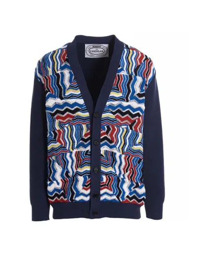 Missoni Ribbed And Crochet-knit Cotton-blend Cardigan In Navy