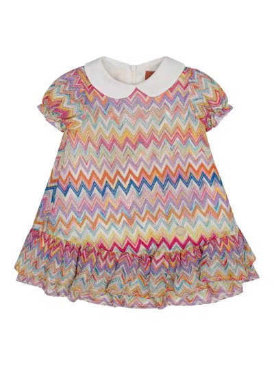 Missoni Kids' Zigzag Patterned Dress In Burgundy