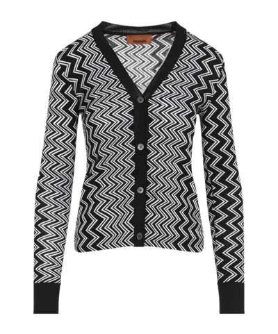 Missoni Zigzag Patterned Knitted Cardigan In White