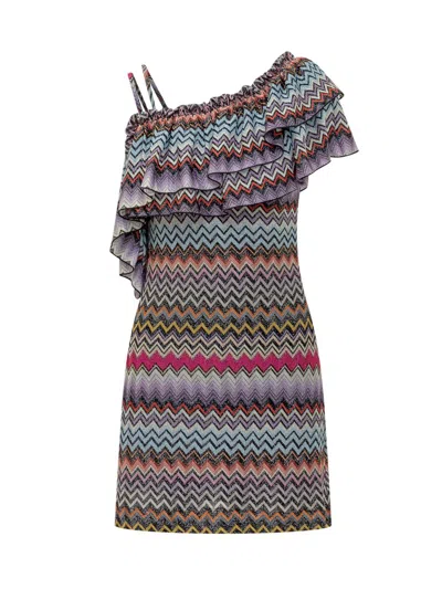 Missoni Zigzag Patterned One Sleeved Dress In Multi