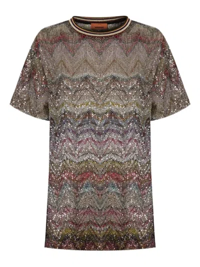 Missoni Short Sleeve T-shirt With Zigzag And Sequins In Multi