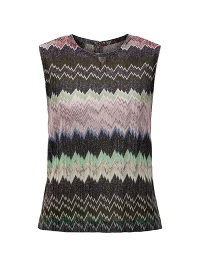Missoni Sleeveless Top Textured Fabric Zigzag Pattern In Multi