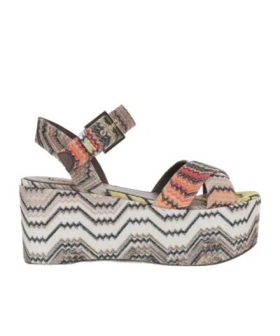 Missoni Zigzag Platform Buckled Sandals In Gray