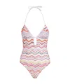 Missoni Multicolor One-piece Swimsuit With Zigzag Motif And Cut-out In Viscose Blend Woman In White