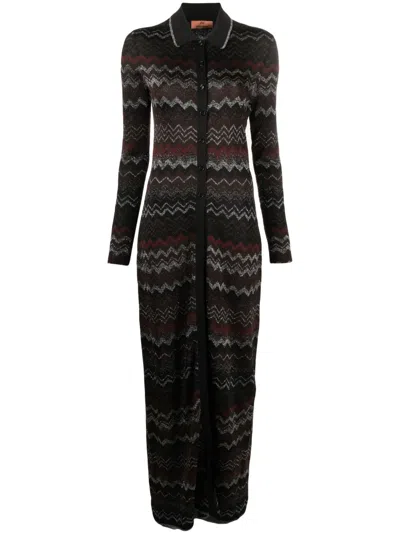Missoni Zigzag Pollo-collar Cardigan In Sm956 - Multicolor Black-bordeaux-grey-brown