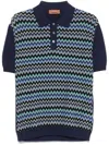 Missoni Short-sleeved Blue Cotton Knit Polo Shirt Wit In Blue