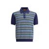Missoni Short-sleeved Blue Cotton Knit Polo Shirt Wit