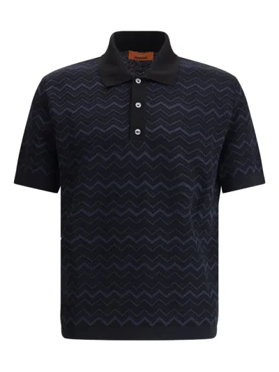 Missoni Short Sleeve Polo Black And Blue Tones